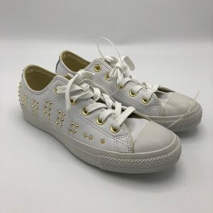 Converse Gold Studded White Leather Sneakers
